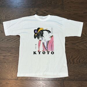 New import White Kyoto Japan Geisha Souvenir Mens T-shirt L Slim (Medium)